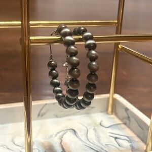 Elegant Black Beaded Hoop Earrings